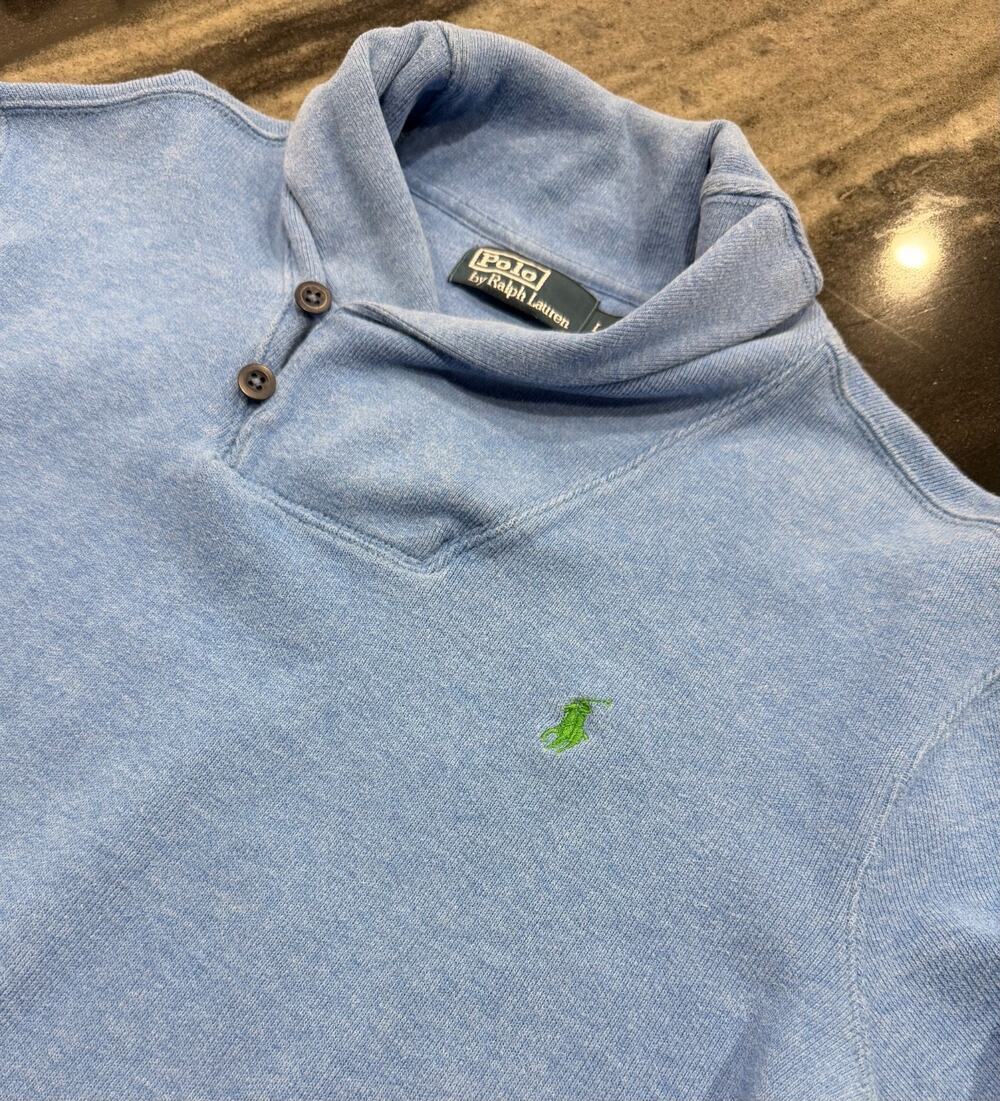 Polo Ralph Lauren Shawl Collar Sweater Mens L Blue Green Pony Pullover
